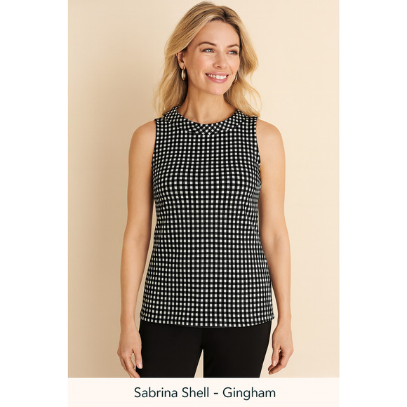 Talbots Sleeveless Top Sabrina Shell Black White Gingham Size Medium - Picture 9 of 9